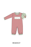Red goose embroidery gingham romper Aaria Tees