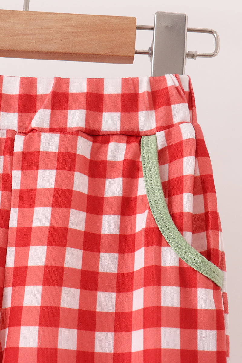 Sage goose embroidery gingham pants set - Aaria Tees Aaria Tees