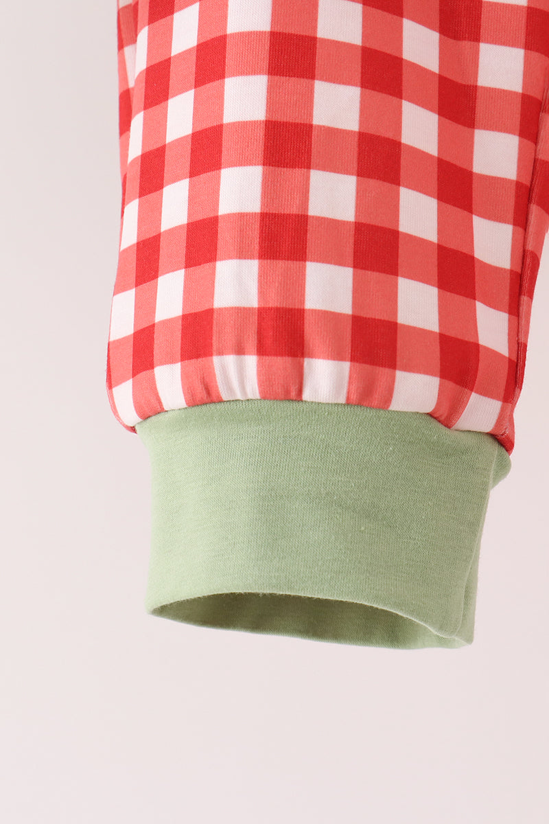 Sage goose embroidery gingham pants set - Aaria Tees Aaria Tees