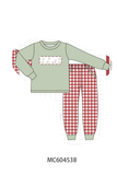 Sage goose embroidery gingham pants set Aaria Tees