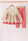 Goose embroidery ruffle gingham pants set - Aaria Tees Aaria Tees