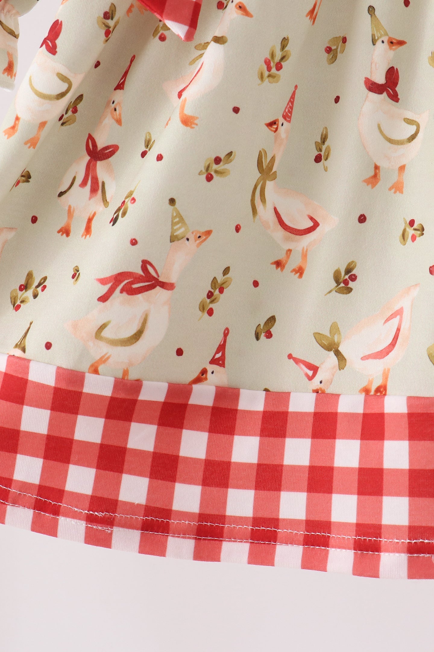 Goose embroidery ruffle gingham dress - Aaria Tees Aaria Tees