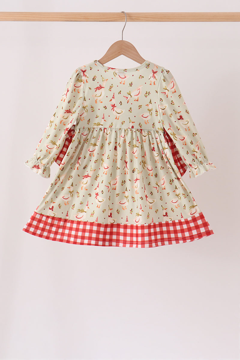 Goose embroidery ruffle gingham dress - Aaria Tees Aaria Tees