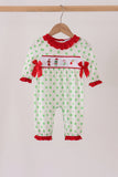 Green grinch embroidery ruffle dot romper Aaria Tees