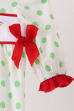 Green grinch embroidery ruffle dot romper Aaria Tees