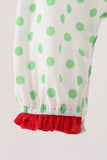 Green grinch embroidery ruffle dot romper Aaria Tees
