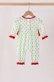 Green grinch embroidery ruffle dot romper Aaria Tees