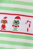 Green grinch embroidery stripe romper Aaria Tees
