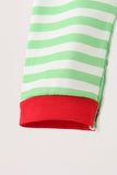 Green grinch embroidery stripe romper Aaria Tees
