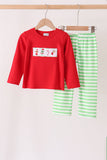 Red grinch embroidery stripe pants set Aaria Tees