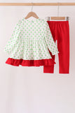 Green dot grinch embroidery ruffle pants set Aaria Tees