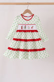 Green dot grinch embroidery ruffle tiered dress Aaria Tees