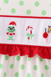 Green dot grinch embroidery ruffle tiered dress Aaria Tees