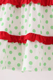 Green dot grinch embroidery ruffle tiered dress Aaria Tees