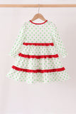Green dot grinch embroidery ruffle tiered dress Aaria Tees