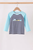 Blue train embroidery stripe top Aaria Tees