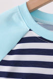 Blue train embroidery stripe top Aaria Tees