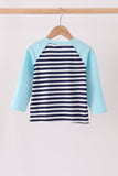 Blue train embroidery stripe top Aaria Tees