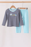 Blue train embroidery stripe pants set Aaria Tees