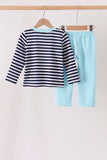 Blue train embroidery stripe pants set Aaria Tees