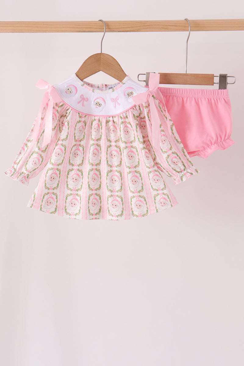 Pink santa bow embroidery bloomer set - Aaria Tees Aaria Tees