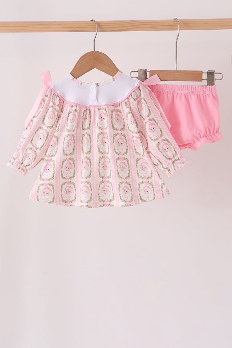 Pink santa bow embroidery bloomer set - Aaria Tees Aaria Tees