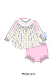 Pink santa bow embroidery bloomer set Aaria Tees