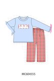 Blue Santa Claus Embroidery gingham pants set Aaria Tees