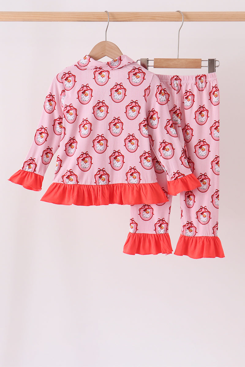 Pink santa claus bamboo ruffle pajama set - Aaria Tees Aaria Tees