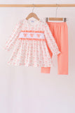 Pink bow embroidery ruffle pants set Aaria Tees