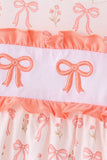 Pink bow embroidery ruffle pants set Aaria Tees