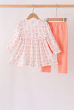 Pink bow embroidery ruffle pants set Aaria Tees