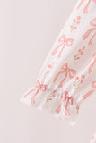 Pink bow embroidery ruffle dress Aaria Tees