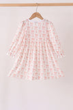 Pink bow embroidery ruffle dress Aaria Tees