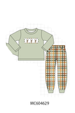 Sage deer embroidery plaid pants set Aaria Tees
