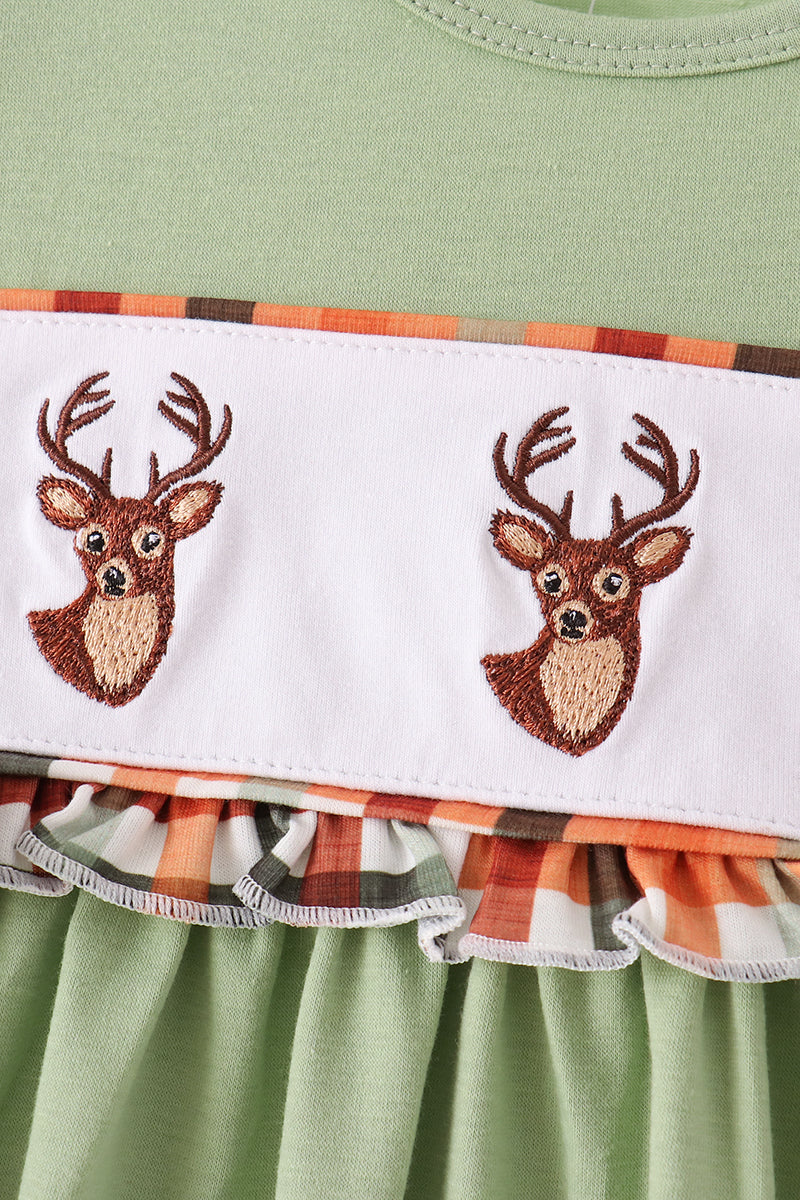 Sage deer embroidery dress - Aaria Tees Aaria Tees