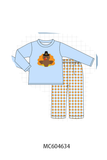 Blue Turkey Applique Gingham Pants Set Aaria Tees
