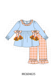 Blue Turkey Applique Gingham Ruffle Pants Set Aaria Tees