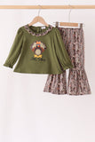 Forest camouflage turkey applique ruffle pants set Aaria Tees