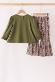 Forest camouflage turkey applique ruffle pants set Aaria Tees