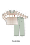 Brown turkey embroidery gingham pants set Aaria Tees