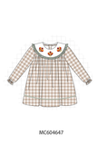 Brown turkey embroidery gingham ruffle dress Aaria Tees