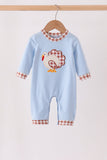 Blue turkey applique romper Aaria Tees