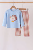 Blue turkey applique gingham pants set - Aaria Tees Aaria Tees