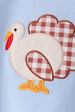 Blue turkey applique gingham pants set - Aaria Tees Aaria Tees