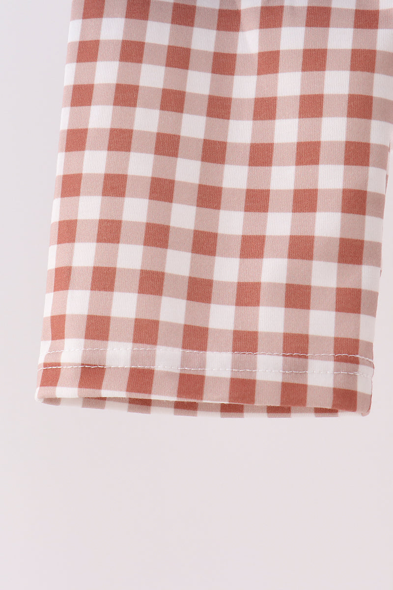 Blue turkey applique gingham pants set - Aaria Tees Aaria Tees