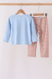 Blue turkey applique gingham pants set - Aaria Tees Aaria Tees