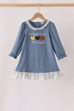 Teal turkey french knot ruffle dress Aaria Tees
