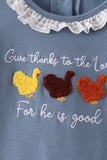 Teal turkey french knot ruffle dress Aaria Tees