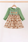 Green pumpkin turkey smocked dress Aaria Tees